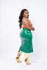GREEN HIGH WAISTED FAUX LEATHER V CUT SLIT SKIRT